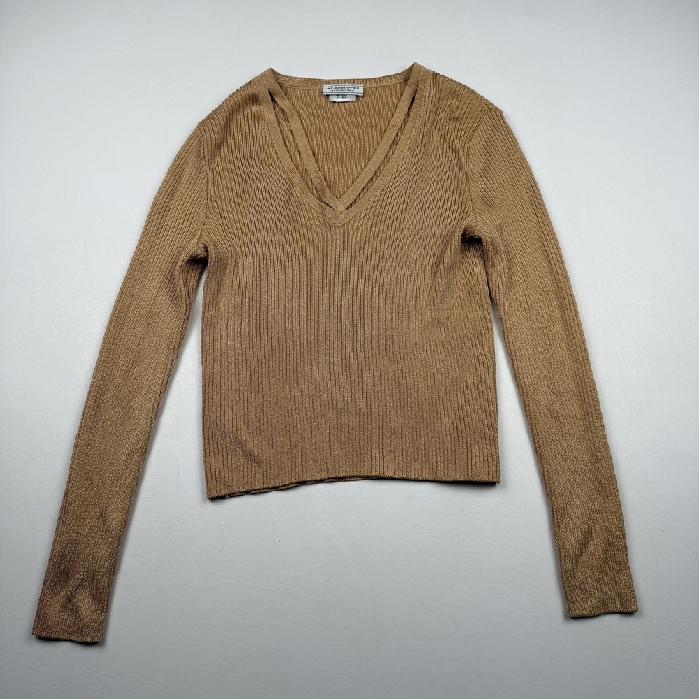 St John Sport Sweater Womens Small V Neck Long Sleeve Wool Rayon Ribbed Knit